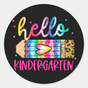 Hallo kleuterschool luipaard tie dye potlood schat ronde sticker