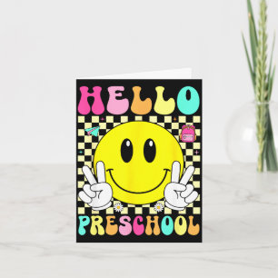 Hallo kleuterschool retro glimlach gezicht terug n kaart