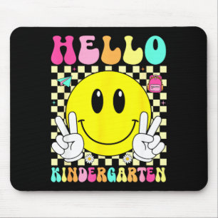 Hallo kleuterschool retro glimlach gezicht terug n muismat