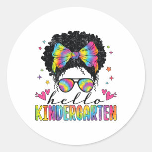 Hallo kleuterschool terug naar school zwarte vrouw ronde sticker