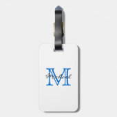 hallo knappe - zwart-wit blauw monogram bagagelabel (Achterkant verticaal)