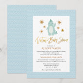 hallo Kute Blue Dinosaur Virtual Baby shower Kaart (Voorkant / Achterkant)