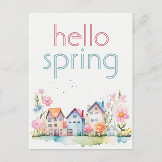 Hallo Lente Bloemen Waterverf Huis Promotie Briefkaart (Voorkant)