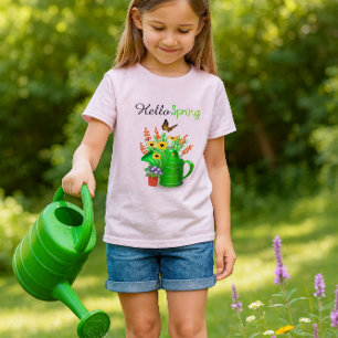 Hallo lente bloementuin meisjes roze t-shirt