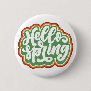 hallo lente, vintage kleurrijke typografie lente ronde button 5,7 cm
