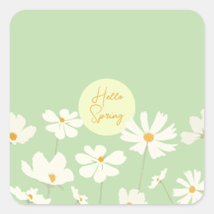 hallo Lente witte kosmos bloemen geel midden Vierkante Sticker