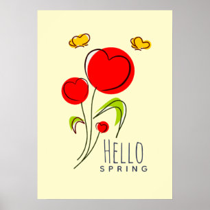 hallo Lentekst met Cute Red Heart Flowers Poster