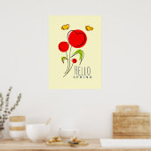 hallo Lentekst met Cute Red Heart Flowers Poster (Keuken)
