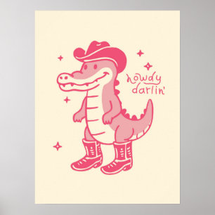 Hallo lieve roze krokodil western art poster