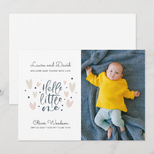 hallo Little One Blue Baby Photo Birth Announounc Aankondiging