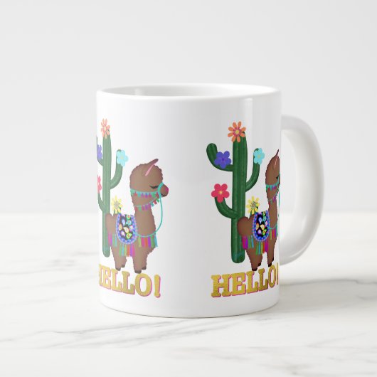 hallo Llama! | Cute Face Brown Llama Extra Grote Beker (Voorkant rechts)