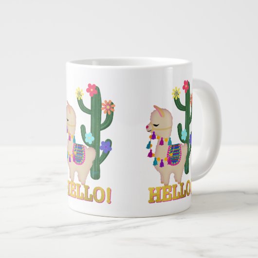 hallo LLAMA! Cute Little Llama en Cactus Extra Grote Beker (Voorkant rechts)