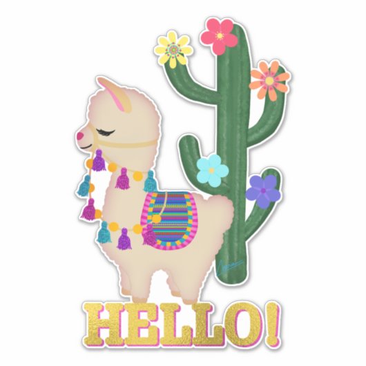 hallo! Llama en Cactus | Fysische llama Sticker (Voorkant)