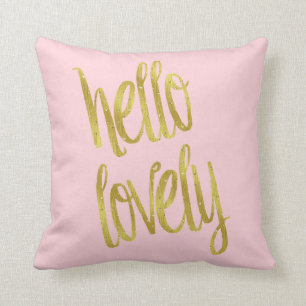 hallo Lovely Quote Faux Gold Foil Sparkle Design Kussen