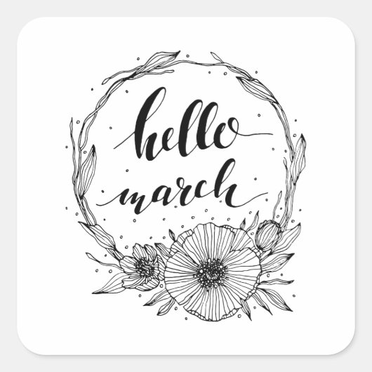 hallo Maart Lijn Art Vierkante Sticker (Voorkant)
