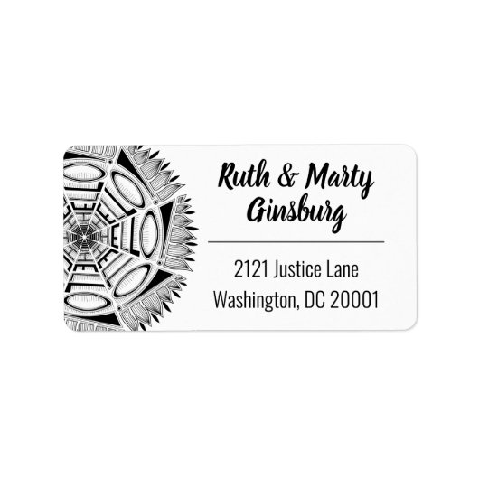 hallo Mandala Line Art Modern Black & White large Etiket (Voorkant)