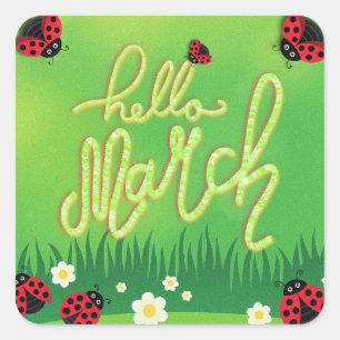 hallo mars met ladybug minimalistisch groen vierkante sticker