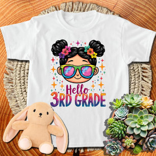 Hallo Messy Bun # 3rd Grade Girl Tie Dye Third Gra T-shirt