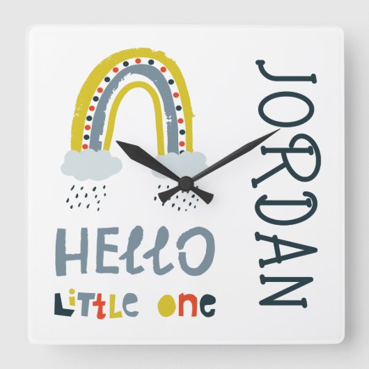 hallo mijn kleine regenboog vierkante klok (Voorkant)