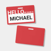 "Hallo mijn naam is" blanco modern rood Badge (Voor- en achterkant)
