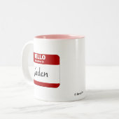 hallo mijn naam is Kaden (rood) Tweekleurige Koffiemok (Voorkant links)