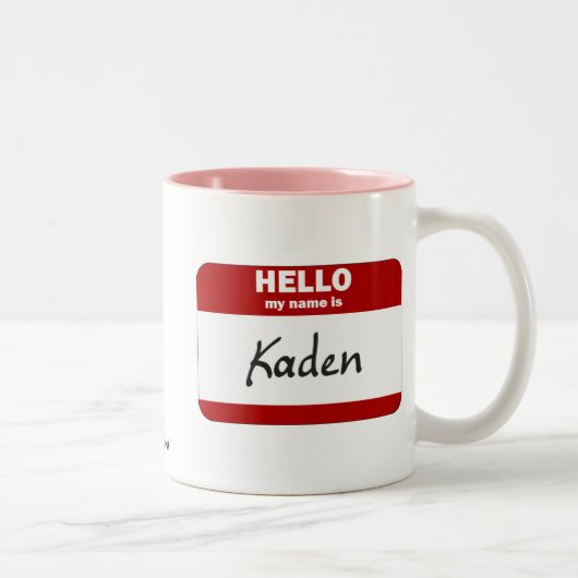hallo mijn naam is Kaden (rood) Tweekleurige Koffiemok (Rechts)