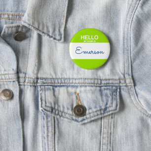 Hallo Mijn naam is Lime Green Nametag Fun Ronde Button 5,7 Cm