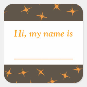 "Hallo, mijn naam is __" - Oranje sterren op bruin Vierkante Sticker