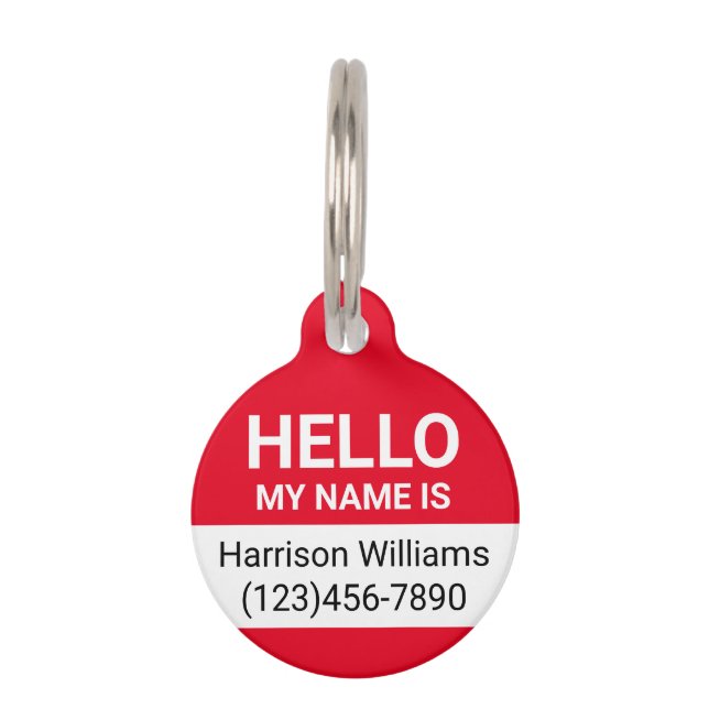 hallo mijn naam is rode witte aangepaste naam mode huisdierpenning (Voorkant)