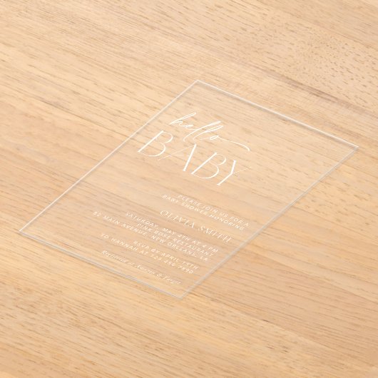 Hallo Minimal Boho, Baby, Modern Baby shower Acryl Uitnodigingen (Laagn)
