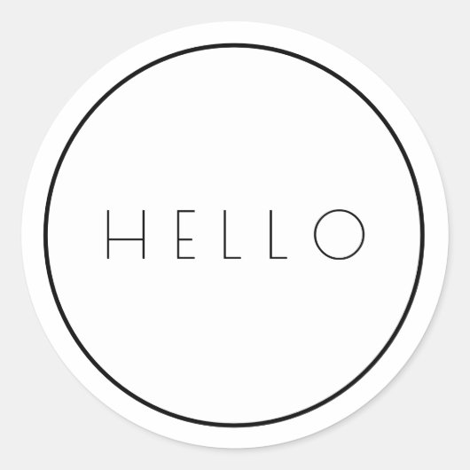 Hallo Minimalist Wit Zwart Moderne Typografie Ronde Sticker (Voorkant)