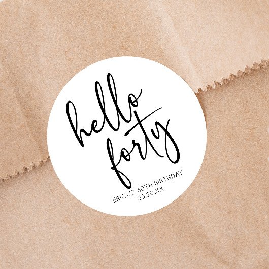 Hallo Minimalistisch 40ste verjaardagsfeestje Ronde Sticker