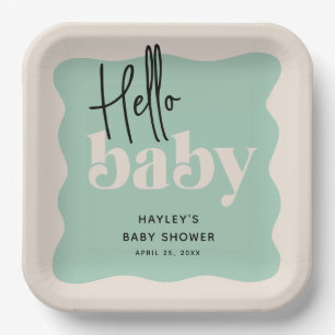Hallo Modern Baby Mint & Cream Baby shower Papieren Bordje