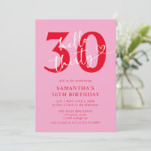 Hallo Modern Elegant Roze Rood 30ste Verjaardagsfe Kaart (Staand voorkant)