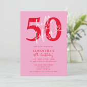Hallo Modern Elegant Roze Rood 50ste Verjaardagsfe Kaart (Staand voorkant)