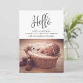 Hallo Modern minimalistisch script. Foto van pasge Aankondiging (Staand voorkant)