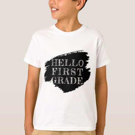Hallo Modern mobieltje First Grade Kinder Zwart-Wi T-shirt (Voorkant)