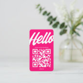 HALLO MODERN QR CODE HOT PINK VISITEKAARTJE (Staand voorkant)
