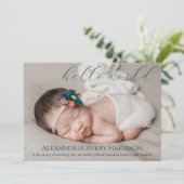 Hallo Modern Wereld Script Baby Geboorte Aankondig Aankondiging (Staand voorkant)