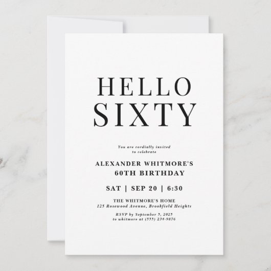 Hallo Modern zwart en wit 60ste verjaardag Kaart (Voorkant)