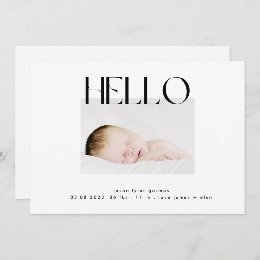 hallo | modern, zwart-wit-minimalistisch aankondiging (Voorkant / Achterkant)