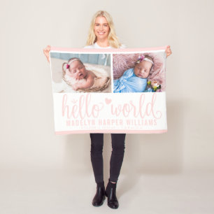 Hallo Moderne Wereld Blush Roze Fotocollage Fleece Deken