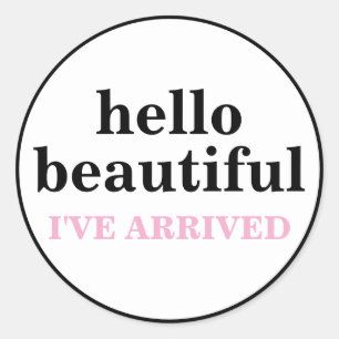 HALLO MOOI AANGEPASTE TEKST EN LOGO STIJLVOL RONDE STICKER