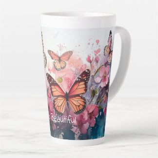 Hallo Mooi, met vlinders en bloemen Latte Mok