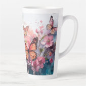 Hallo Mooi, met vlinders en bloemen Latte Mok (Rechts)