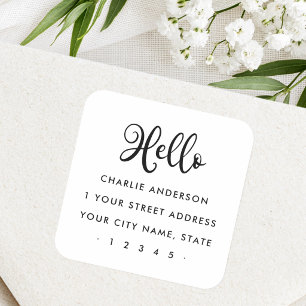 Hallo, mooi script modern minimalistisch retouradr vierkante sticker