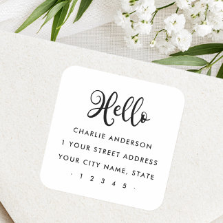 Hallo, mooi script modern minimalistisch retouradr vierkante sticker