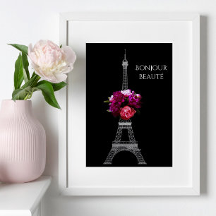 Hallo Mooie Dramatische Pioenrozen Met Eiffeltoren Perfect Poster