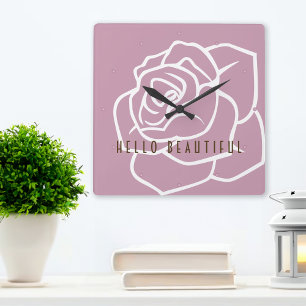 Hallo Mooie - Moderne Chic Roze Roos Vierkante Klok