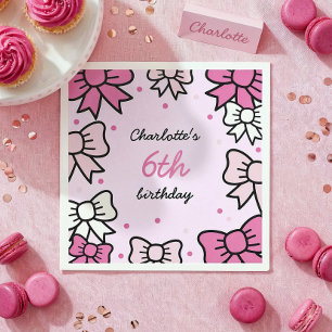 Hallo Moppige Cartoon Roze Strik Verjaardagsfeestj Servet